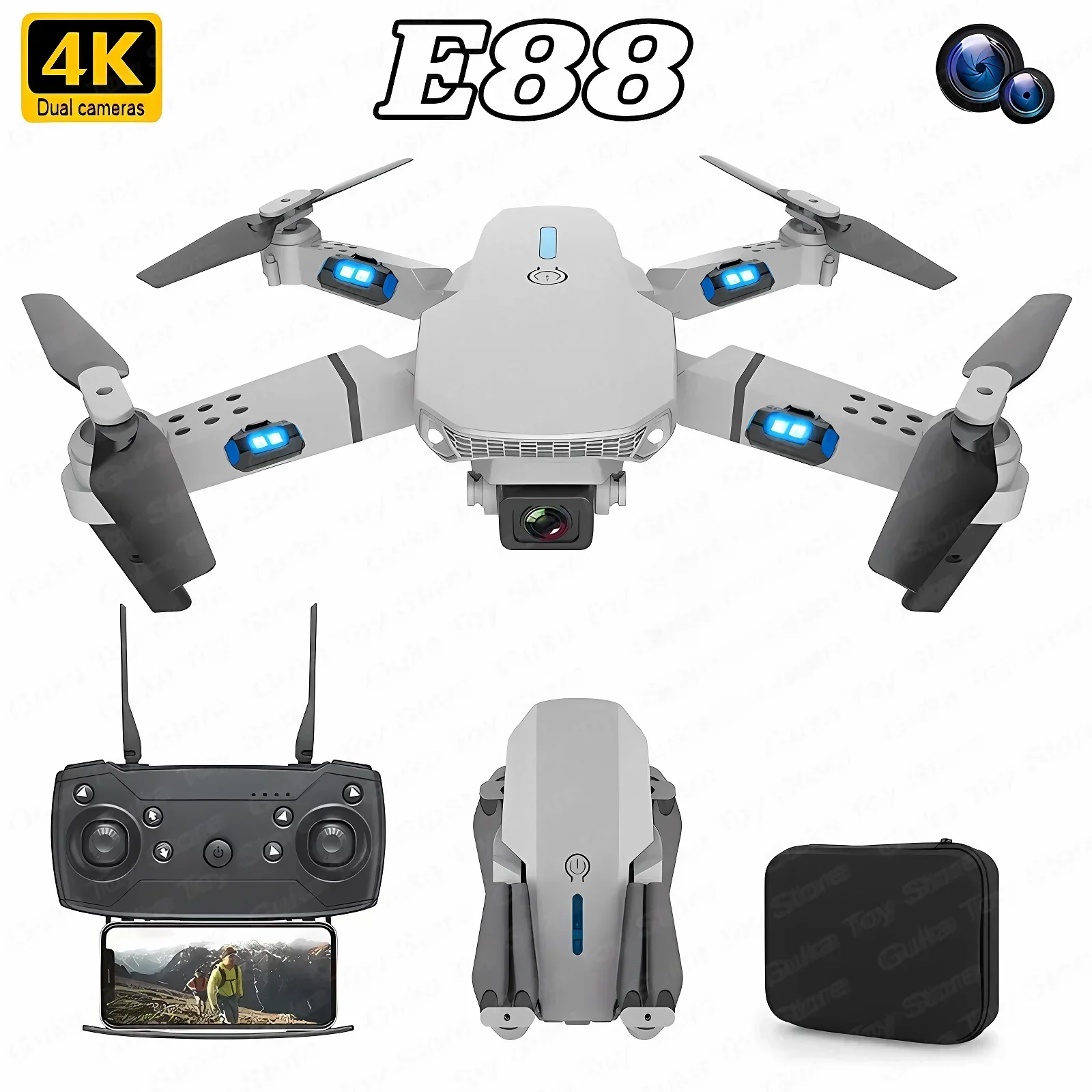 Rc Helicopter Case - E88 Pro WIFI FPV Droneมุมกว้างHD 4K
